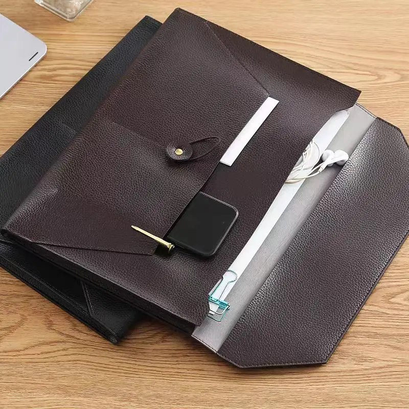 

Large Capacity A4 Leather File Bag Casual Sofa Leather Document Storage Bag Archive Protection Cover Simple Design Briefcase