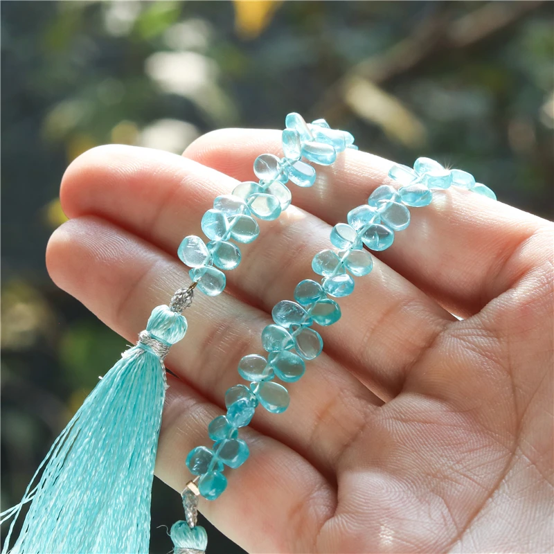 Natural Stone 7A Apatite Flat Drop Beads 4x6-7MM For Jewelry Making Diy Bracelet  Necklace