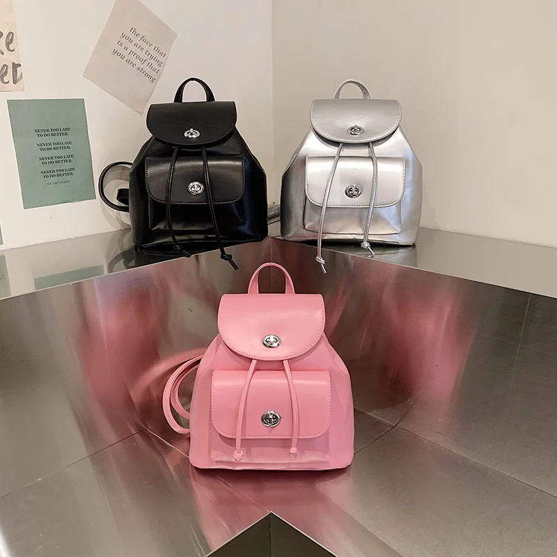 LEFTSIDE Brand 2023 Retro Silver Back Pack Small PU Leather Backpack Women School Bags For Teenagers Girls Luxury Backpacks