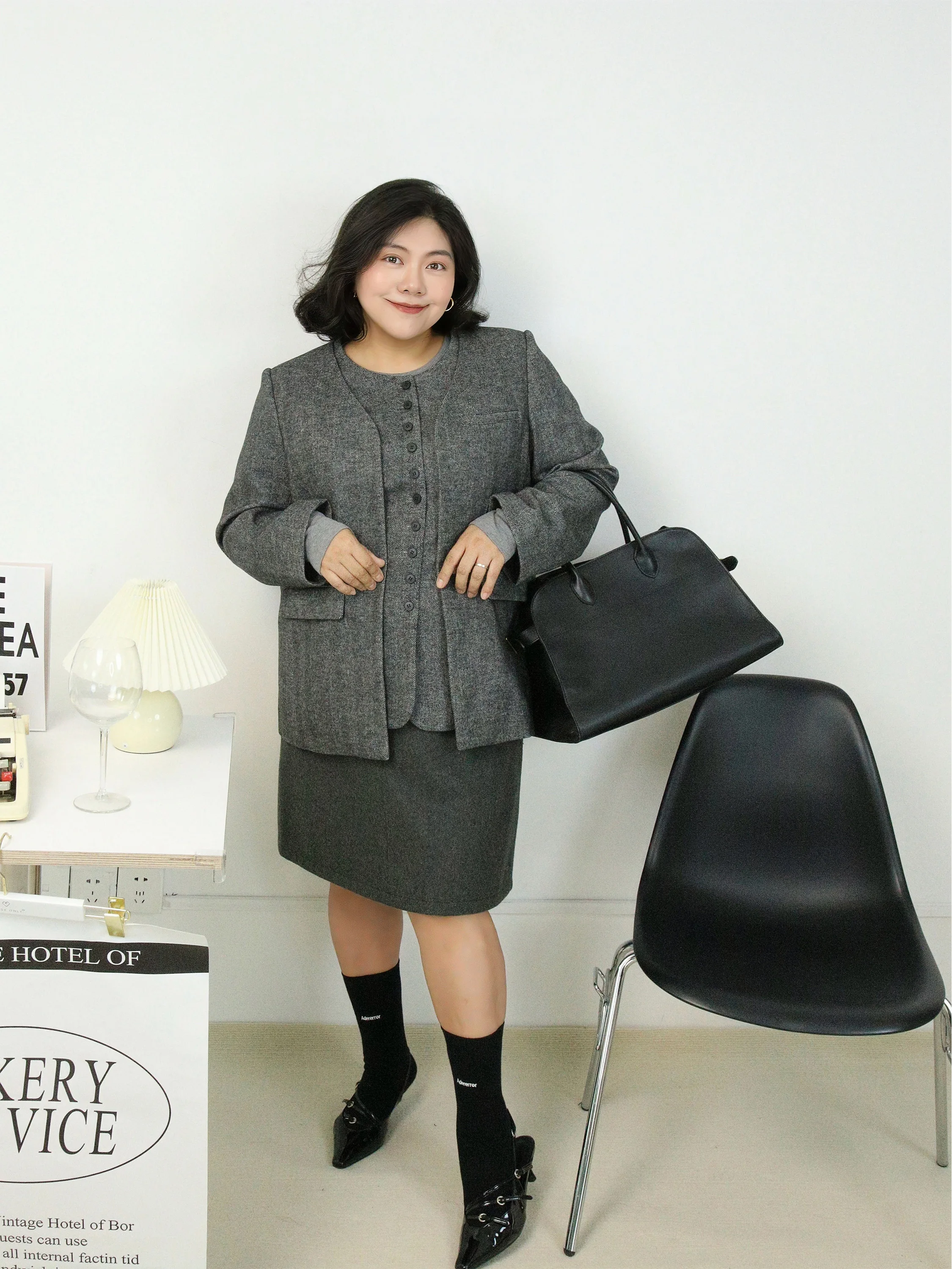 

SASSYCHIC: Модный комплект из твидового пиджака и жилета в елочку, повседневный стиль, с длинными рукавами, женская рабочая одежда