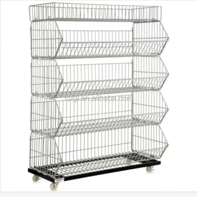 custom.5-Tier Light Duty Metal Wire Basket Display Rack with Powder Coated 60L Capacity Supermarkets & Snack Stands