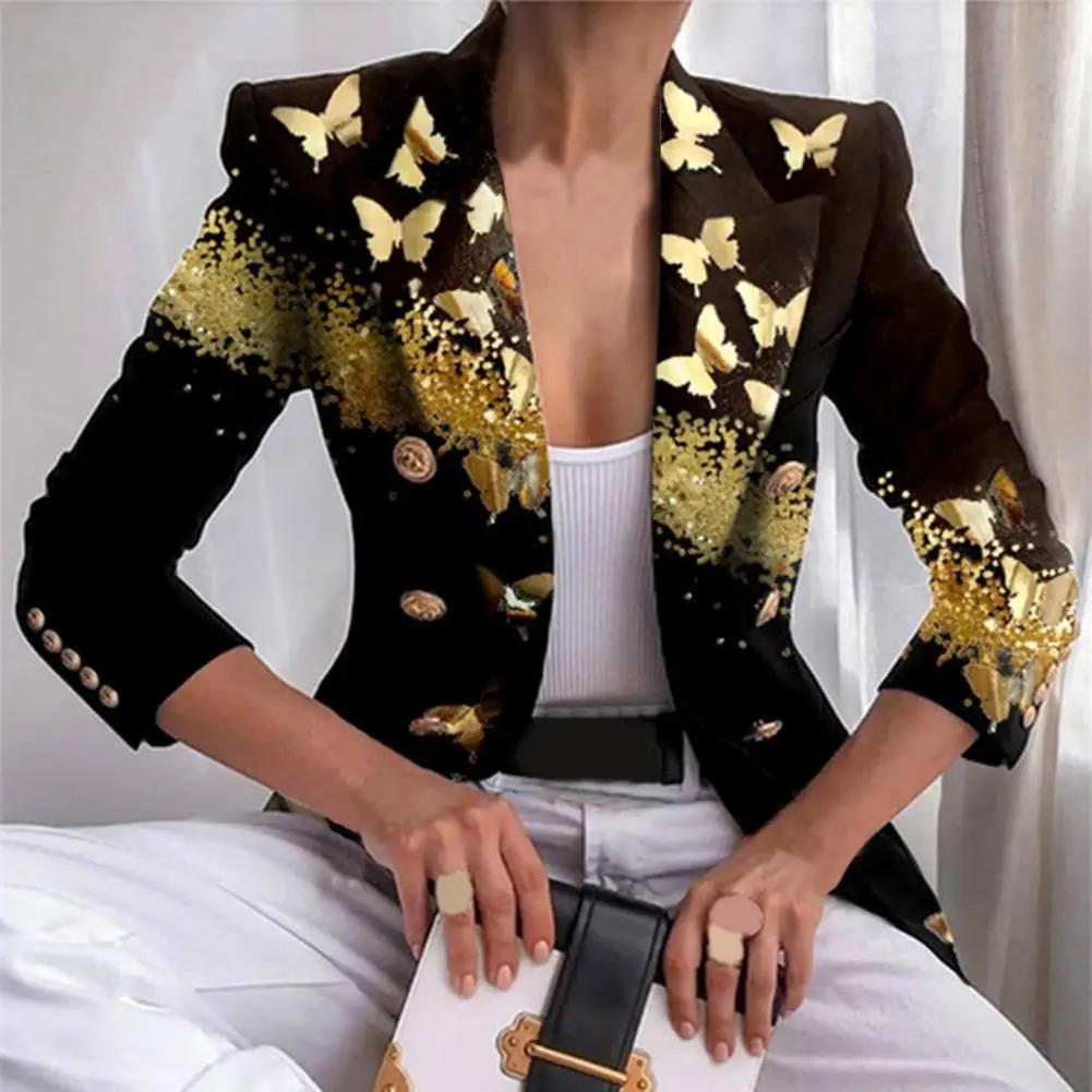 Casual Cardigan Jacket Slim Fit Stylish Women's Double Breasted with Colorful Print Slim Fit for Autumn Winter Fashion