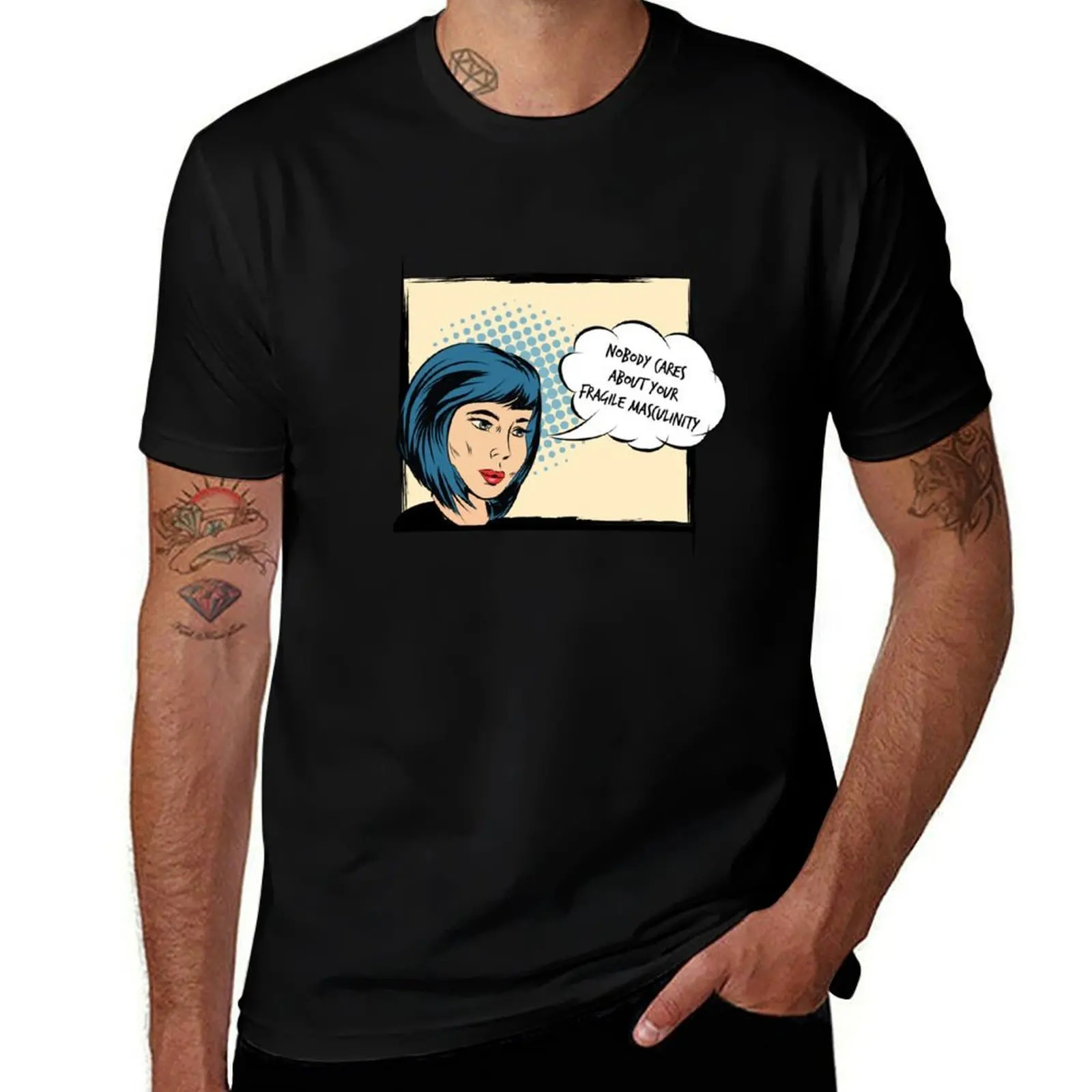 T-shirt « Nobody Cares About Your Fragile Masculinity » en taille plus, couleur unie
