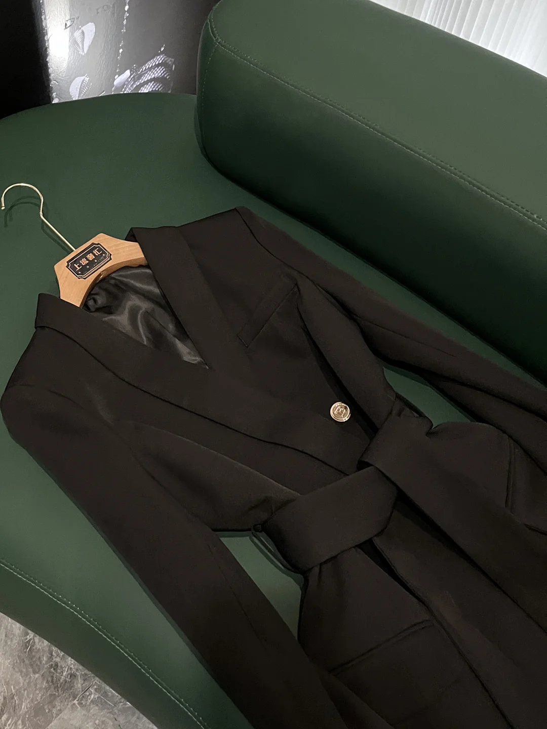 

Metal Double-Breasted Suit Jaet with Belt Women's Premium Faion Commute Sle Slim Fit Long Sve Pure Color A6744