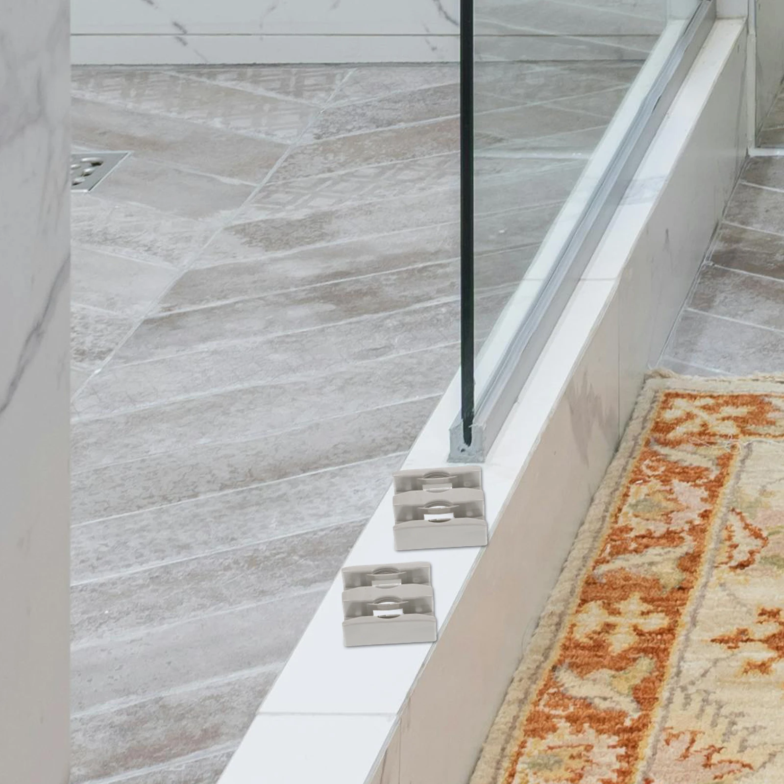 

2pcs Sliding Door Bottom Guide Pp Material Durable Easy Installation Smooth Operation Glass Shower Door Track System Accessories