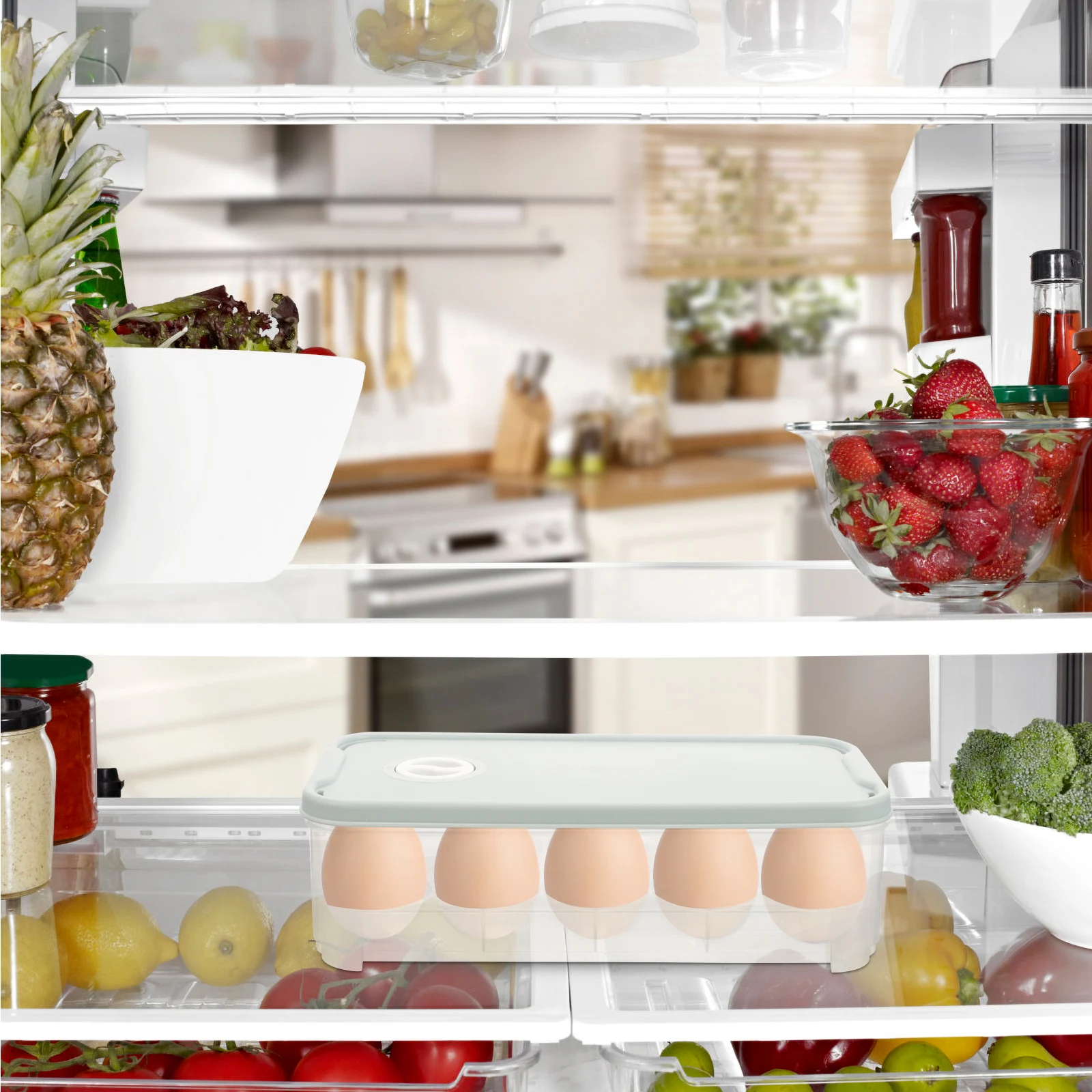 

10 Eggs Holder Food Safe Refrigerator Egg Storage Box Clear Lid Fridge Organizer Egg Tray Container Dispenser 10 Eggs Box