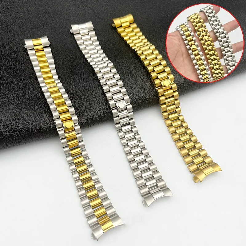 20mm Metal Straps Solid Stainless Steel Watchbands Cuved End Links Folding Buckle Bracelet for Rolex for Water Ghost Wristbelts