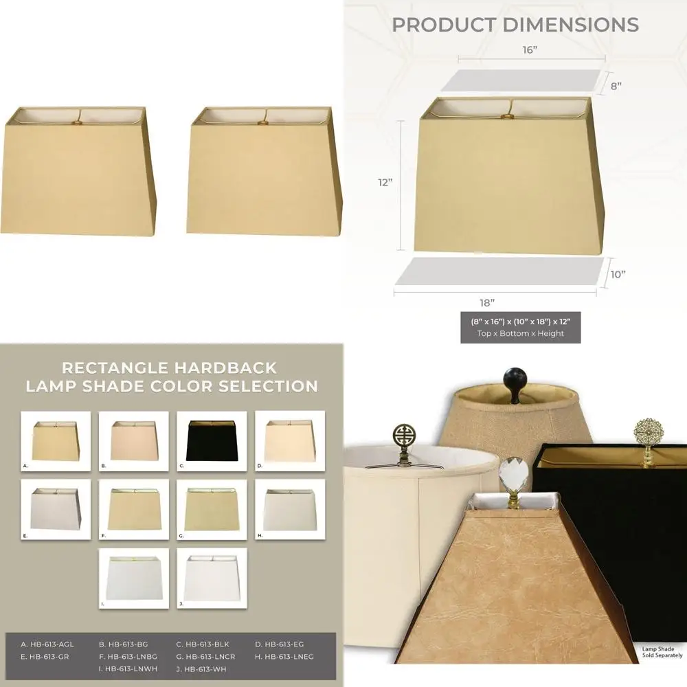 

Набор из 2 прямоугольных абажуров в твердом переплете, 8x16x10x18 дюймов, отделка из античного золота, большой размер для домашнего декора