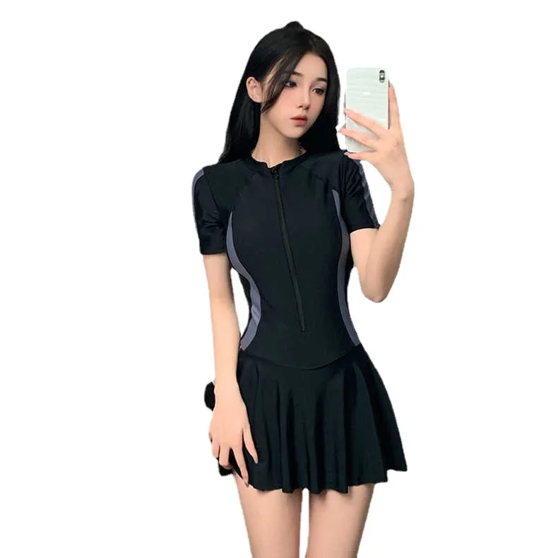 Swimsuit Women's One-piece Sports Hot Spring Swimsuit Simple Conservative Slim Fit Dress Style Vacation Swimsuit Wholesale