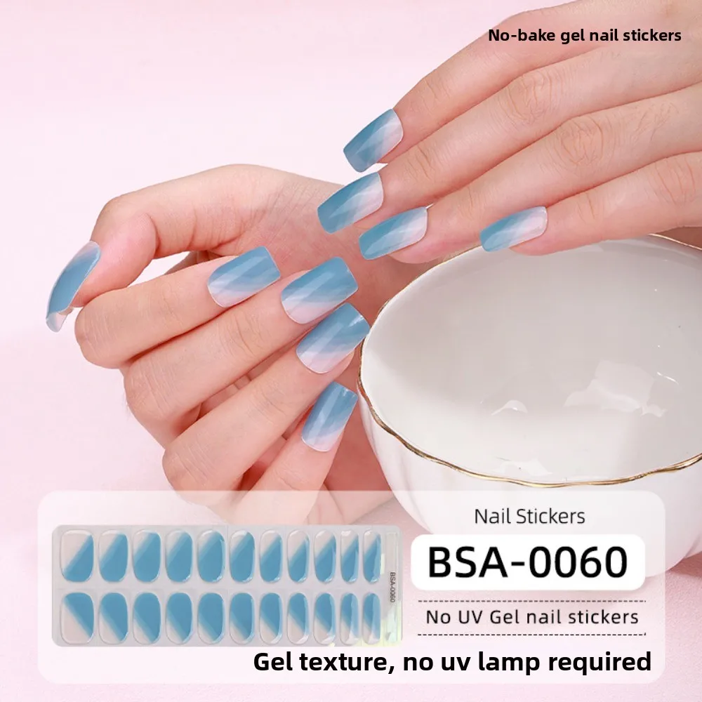 22Strips Semi-Cured Nail Wraps Long Lasting Semi Cured Gel Nail Stickers French White Edge Full Cover UV Nail Sticker