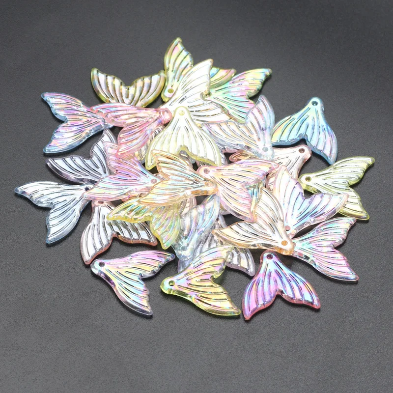 Acrylic Beads 20x20mm 30pcs Gradient Color Mermaid Tail Pendants Acrylic Spacer Beads For Jewelry Making DIY Jewelry Accessories