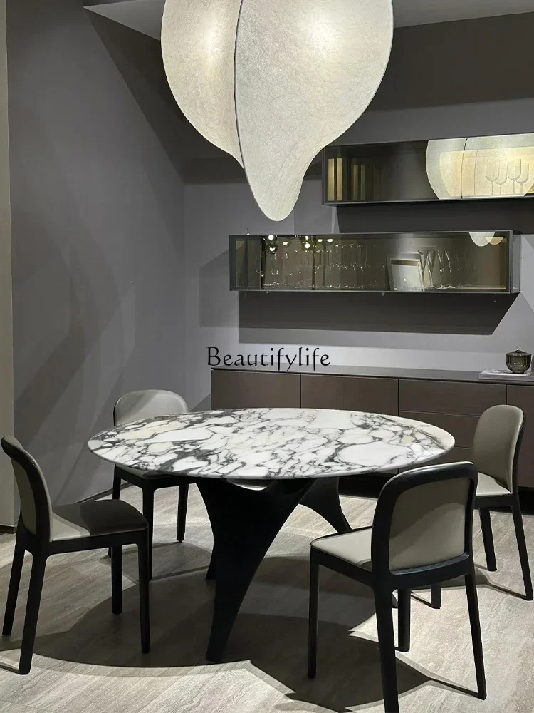 

FG28French white natural luxury stone dining table Italian minimalist round table