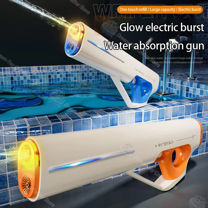 Pistola de agua eléctrica de juguete para niños, succión automática, gran capacidad, para exteriores, verano, playa, Splash Blaster, luz colorida, tiro Pla