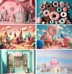 Candy Shop Theme Backdrop Decoration Ice Cream Car Cupcake Lollipop Sweet Baby Shower Chocolate Cream Girl Birthday Party Poster