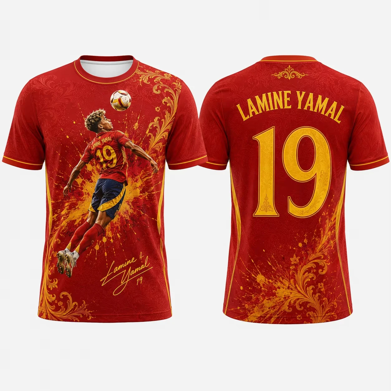 No.19 Crown Splash Graffiti Print Soccer Jersey For Men Boys Quick Dry Breathable Training Football Short Sleeve To