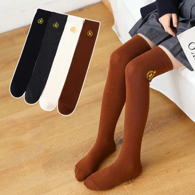 

Girls Solid Long Socks Spring Autumn Kids Breathable Mesh Stocking Children Letter Embroidery College Style School Uniform Socks