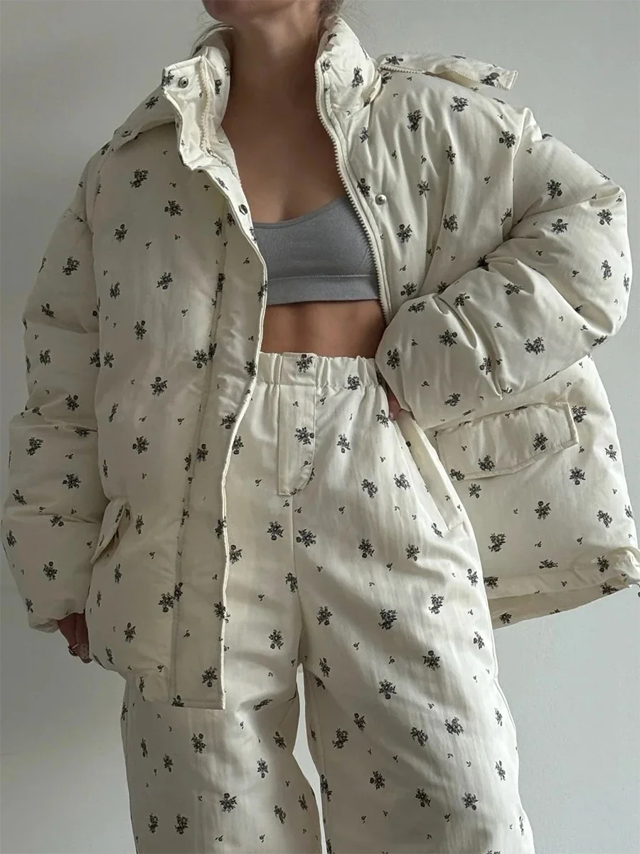 Wolfeel 2026 Winter New Flower Bread Cotton Jacket Warm and Fashionable Drawstring Design Loose Medium Length Fashion Jacket