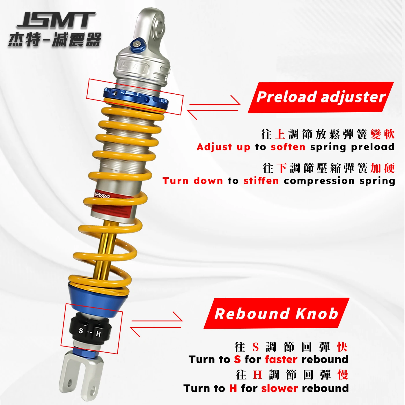 JSMT FOR QJMOTOR Hong350GT Hong350GS Hong250 Rear Shock Absorber Adjustable Preload Rebound Suspension