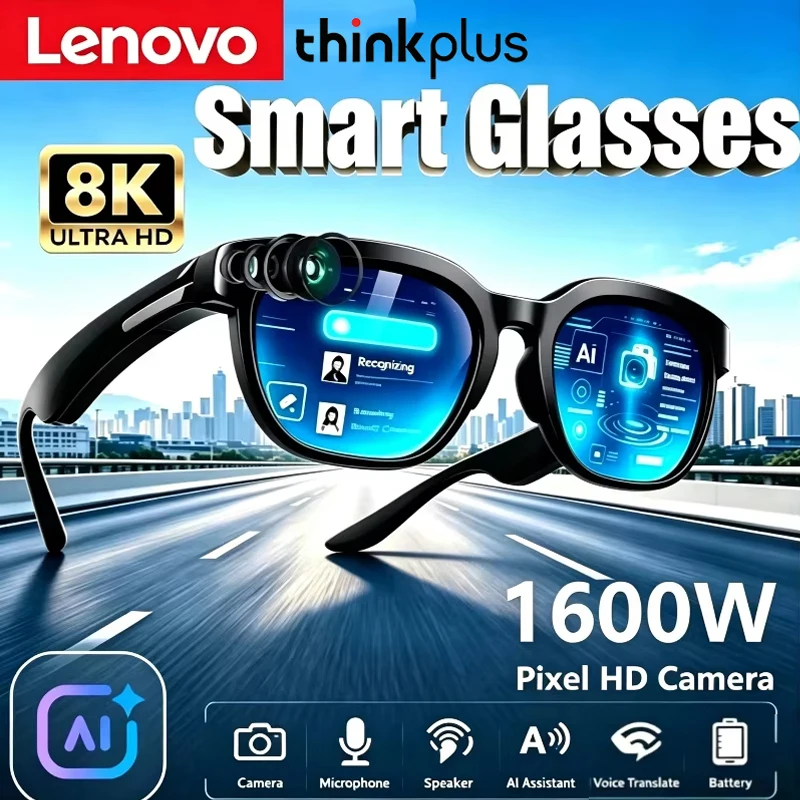 Lenovo ThinkPlus AI Smart Glasses 1600W HD Shooting Camera Video Translation Voice Assistant Bluetooth Call Motorcycle Glasses