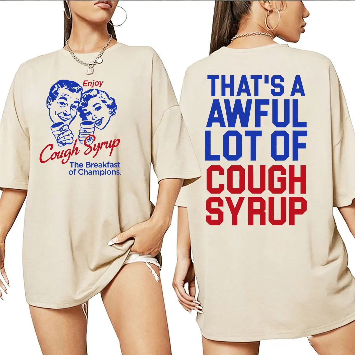 Enjoy Cough Syrup Breakfast of Champions Funny Meme T Shirts Men's Women Clothing Fashion Summer Oversized 100% Cotton T-shirts