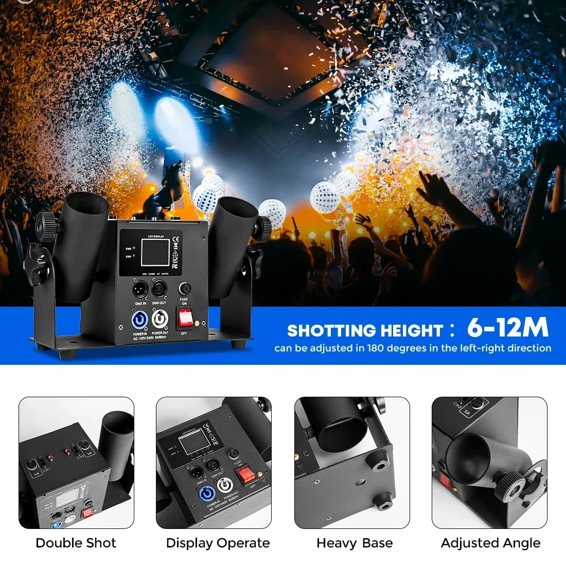 Double Shot Streamer Launcher Confetti Machine DMX512 & Remote Control Wedding Machine Confetti Cannon Stage Christmas Show