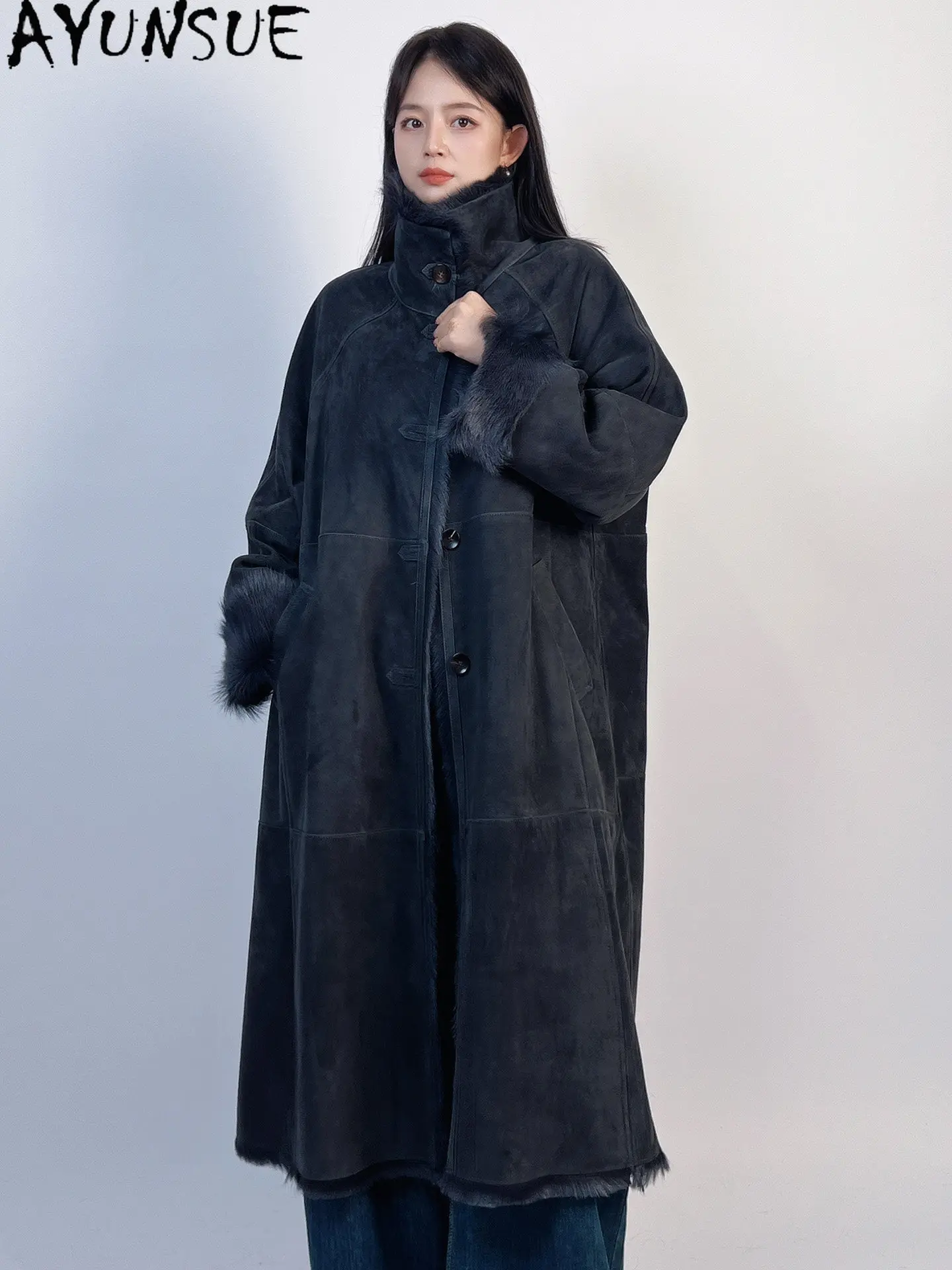 

AYUNSUE Natural Fur Coat Women Goatskin Real Leather Jacket Warm Winter Clothes Long Style Fur Coats Woman Velvet Surface 2026