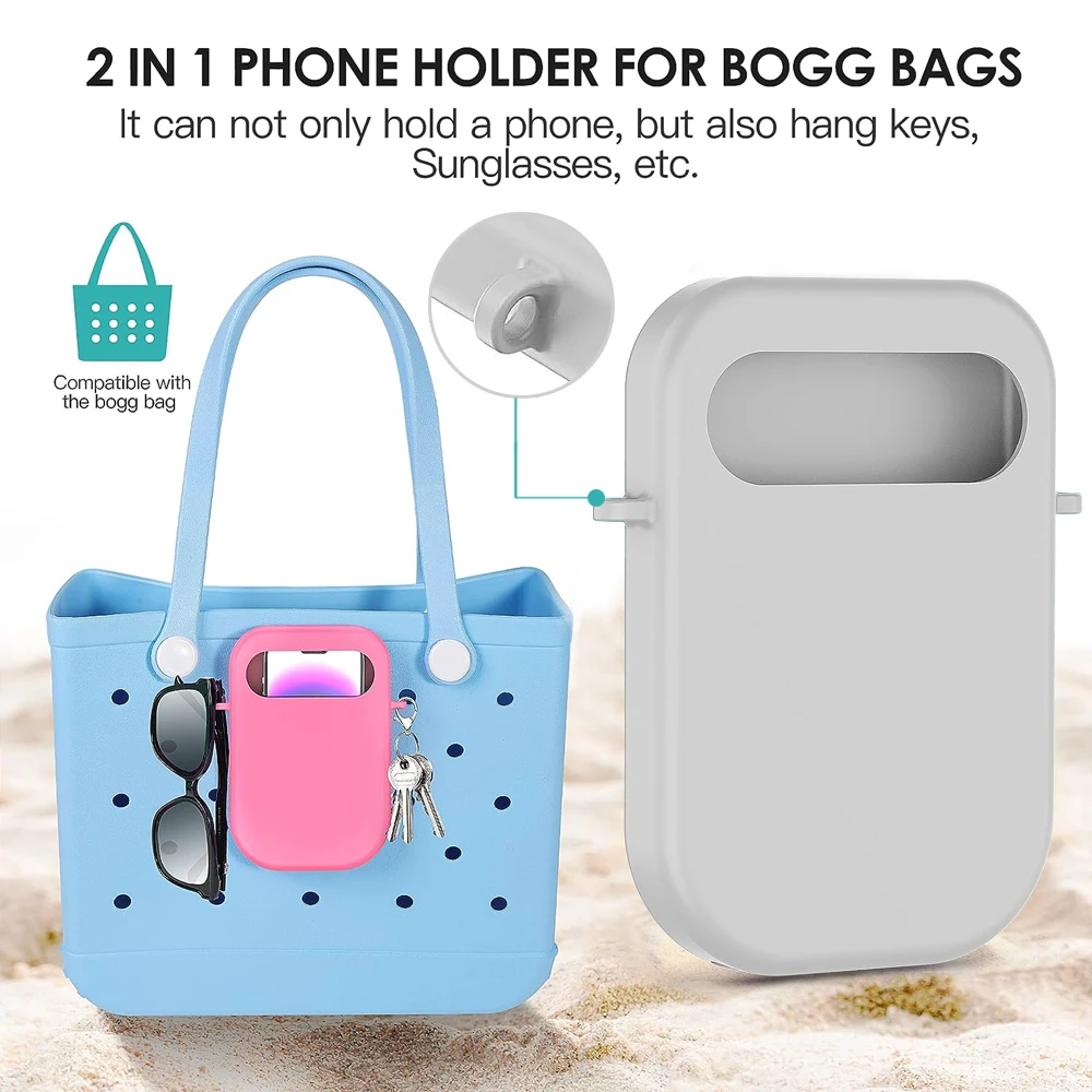 Phone Holder for Bogg Bags Accessories, 2 in 1 Mobile Phone Holder Ornament Accessory Sturdy Soft Rubber Shell with 2 Key Holder