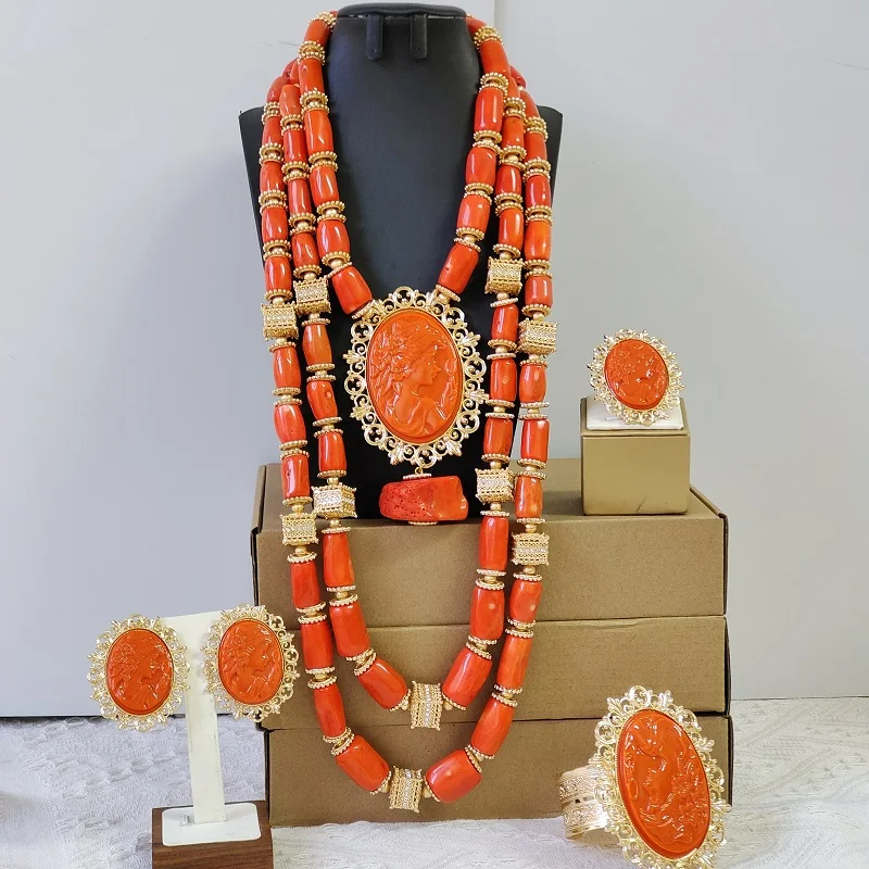 

original orange coral bead nigerian wedding jewelry sets