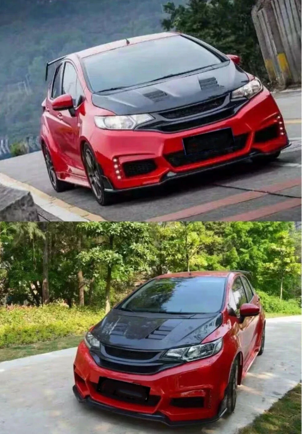 Body Kit Front Rear bumper Grill for Honda FIT JAZZ 2014-20 upgrade Fender engine hood tail wing tail throat side skirt Eyebrow