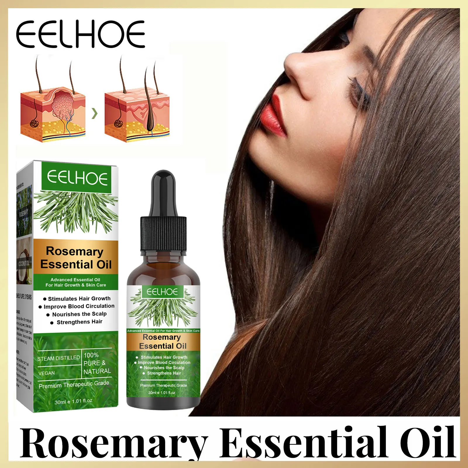 30ML Rosemary Hair Care Oil Anti-Breakage Dense Hair Essential Oil Anti-Fall Hairs Treatment Soothing Nourishing Scalp Oil