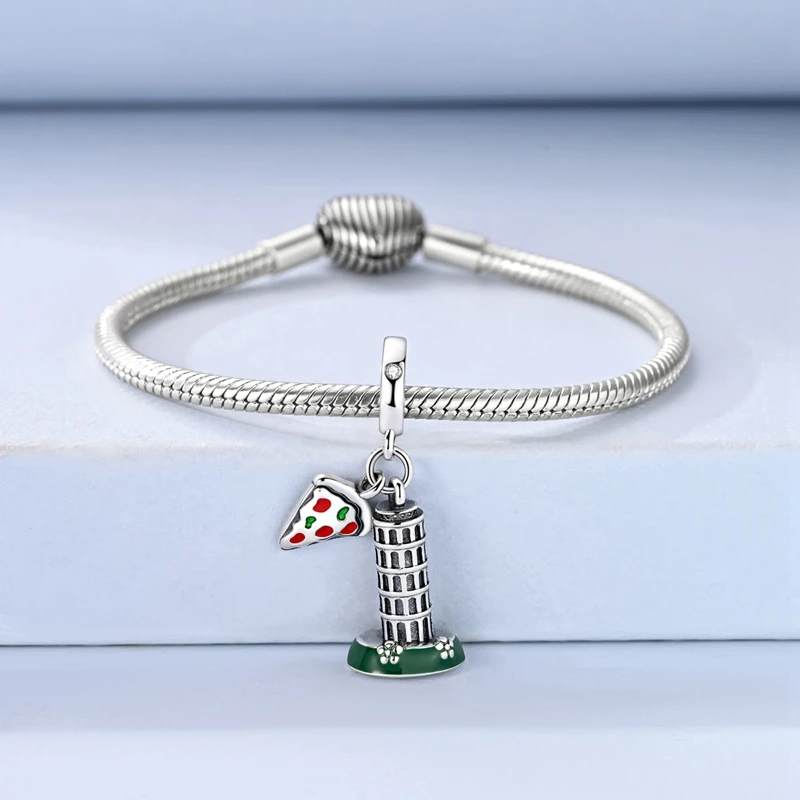 Der Schiefe Turm von Pisa Charm-Perle 925 Sterling Silber CZ Zirkon Anhänger Passend für Original-Armband DIY Schmuck Geschenk – Detail 3