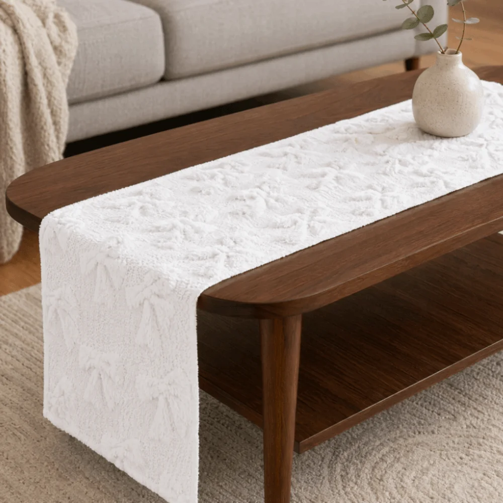 Comfortable Bow Table Runner Rectangular Soft Texture 3D Tufting Dining Tablecloth Creative Long Table Cover Restaurant