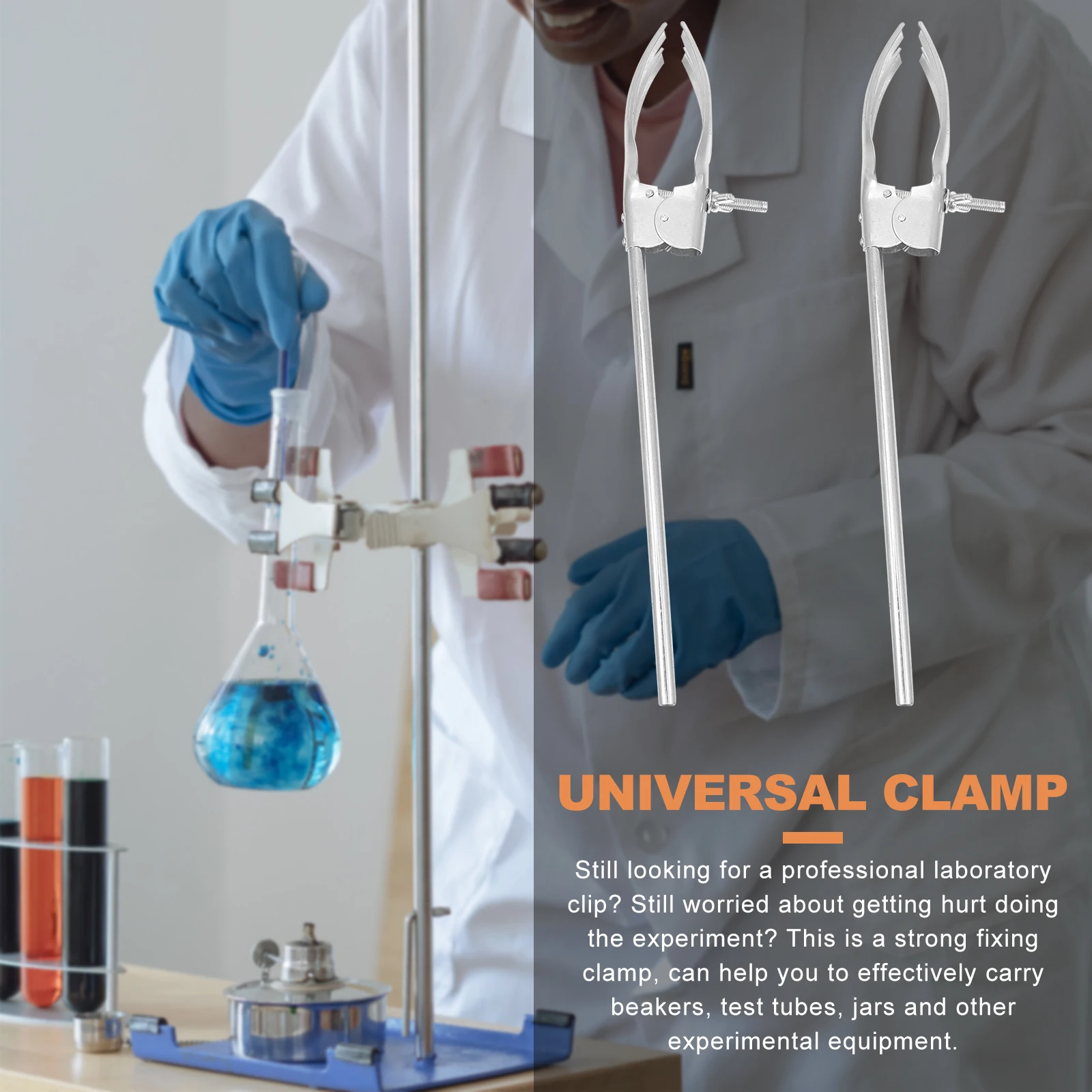 

2 Pcs Universal Clip Lightweight Clamp Test Tube Beaker Premium Material Flask Stainless Steel Experiment Equipment