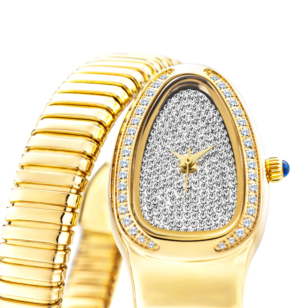 Hot Sale Snake Watch for Women Luxury Diamond Dial Stainless Steel Quartz Wristwatch Fashion Lady Dress Jewelry Relogio Feminino
