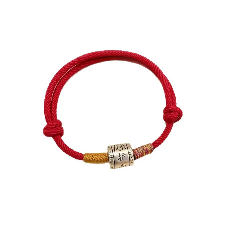 Transfer beads, original life, red rope, retro road, Tibetan style woven pure silver hand rope