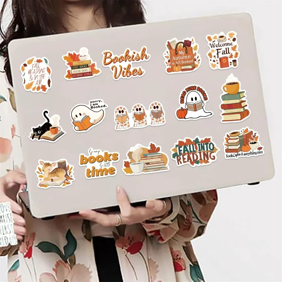 50 قطعة من ملصقات القراءة المقاومة للماء من الفينيل المقاوم للماء للمراهقين والكبار دودة الكتب باللون الأسود المضحك #2