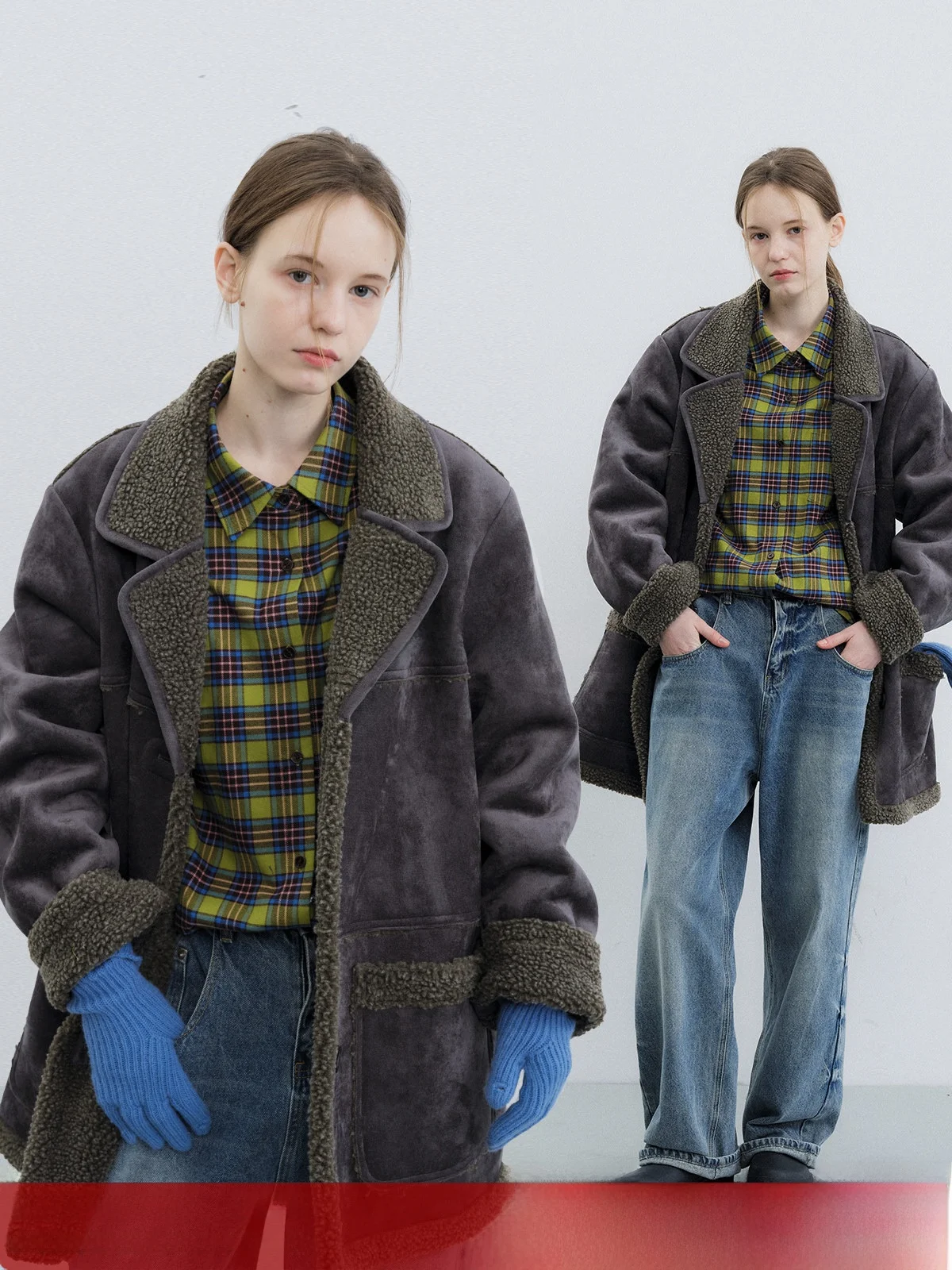 

KOKOASOKO Women's Suede Fur Jaet Loose Thiened Winter New Sle Retro Polyester Fabric Long Sve Mid-Length Coat