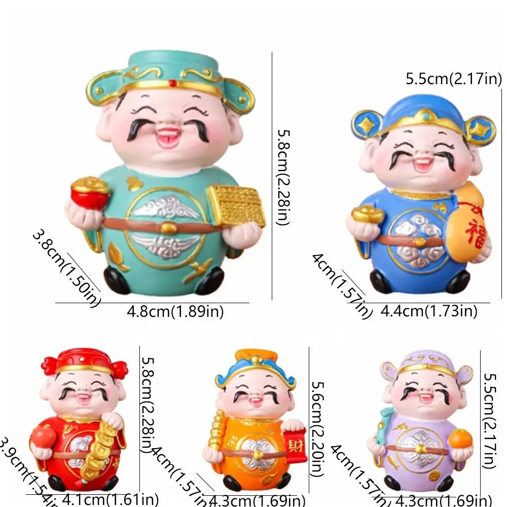 Cute Mini God of Wealth Figurine Fortune Blessing Lucky New Year Statue Resin Chinese God Statue New Year Decoration Gifts