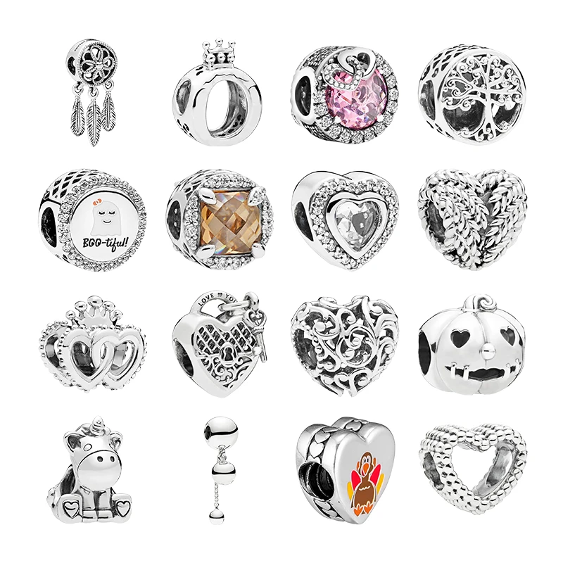 925 Silver Beads Charms For Jewelry Making Dreamcatcher Crown Family Love Heart Lock Grains Pumpkin Bruno DIY Bracelets Women