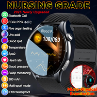 Health Grade Blood Pressure Smartwatches Men ECG Uric Acid Lipid 24H Heart Rate Blood Components BT Call NFC Smart Watches IP68