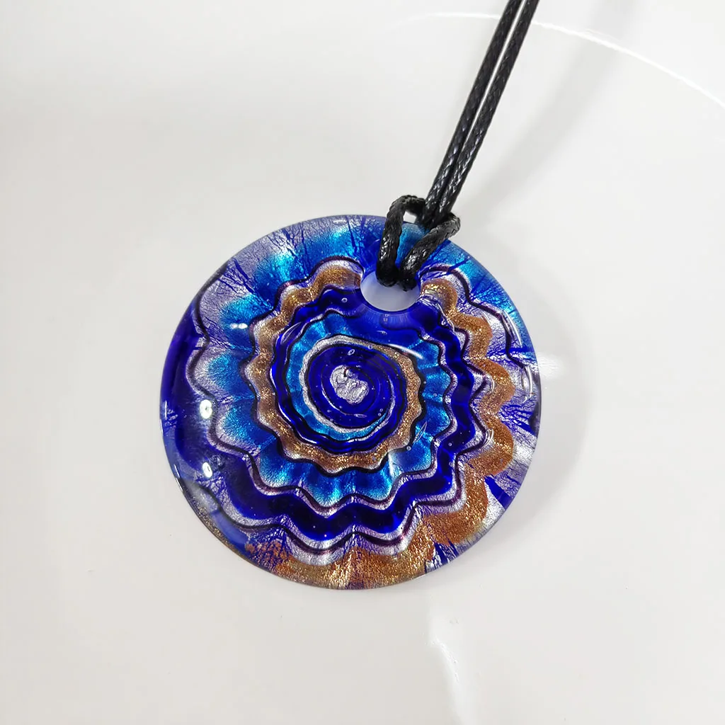 1PCS Red Blue Glass Murano Floral Round Swirl Lampwork Crystal Pendant Necklace For Women Cheap Items Jewelry Gift