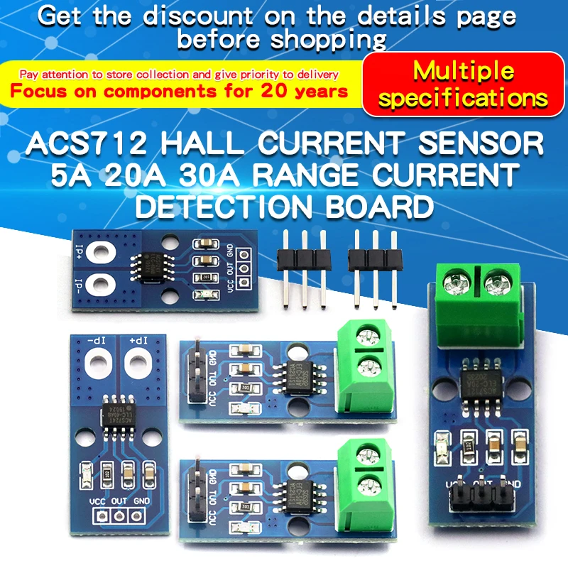 1PCS ACS712 ACS724 Module 5A 20A 30A Range Current Detection Board Hall Current Sensor