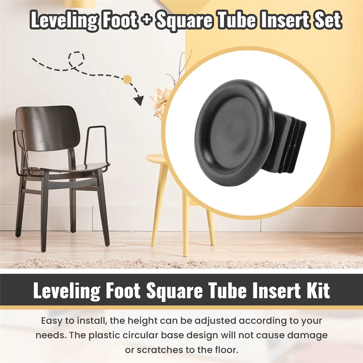 

【Today-Only!】10 Sets 45mm Base Dia Adjustable Leveling Foot 25mmx25mm Square Tube Insert Kit