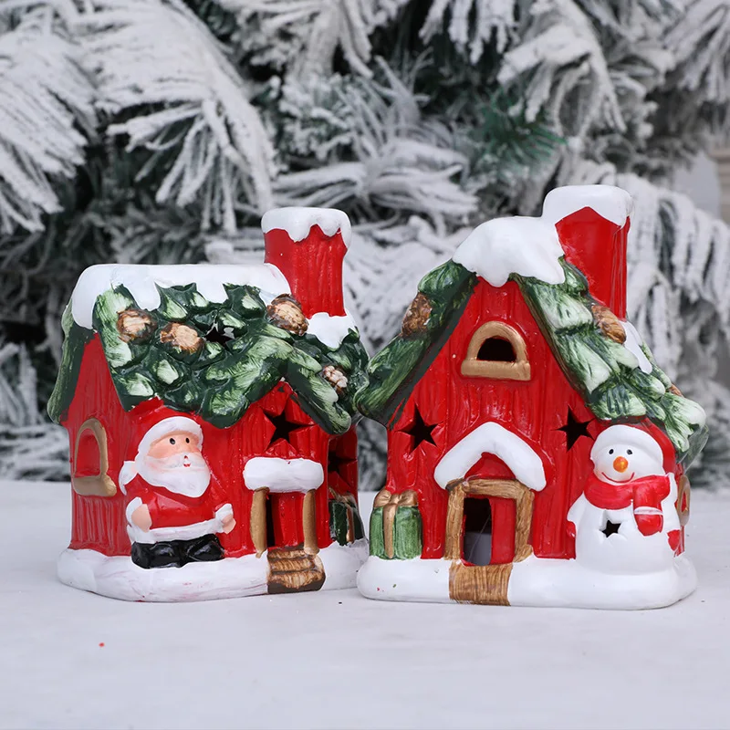 

Creative ceramic Christmas snowman house shape decoration with LED lights Christmas decorations festive atmosphere decoration