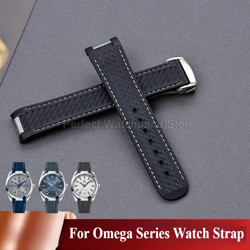 20mm preto azul fivela de aço inoxidável silicone relógio acessório para omega de ville 424 seamaster 300 interface especial pulseira