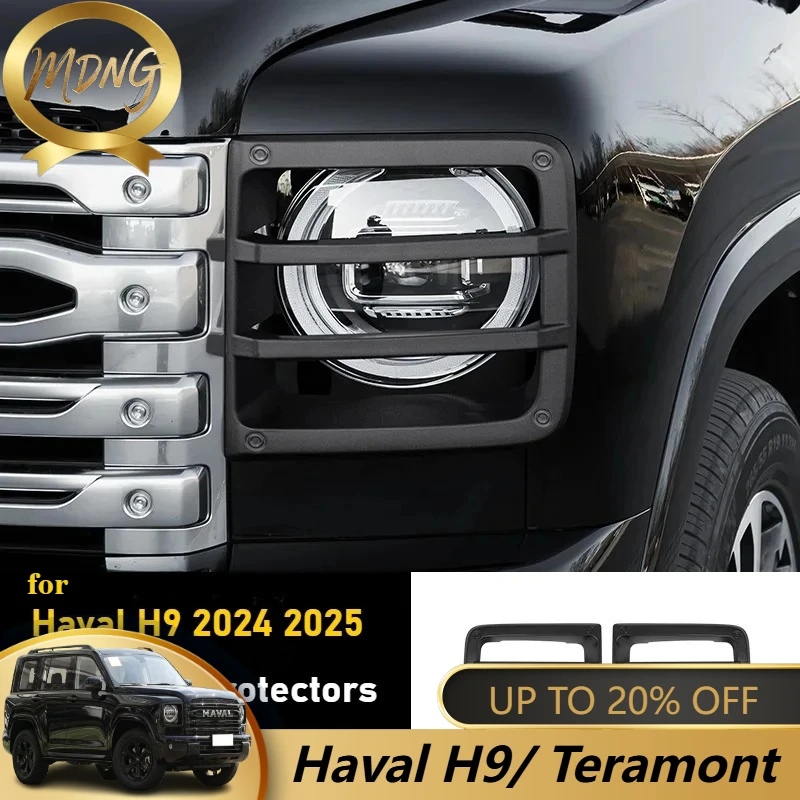 For Great Wall GWM Haval H9 2024 + 2Pcs/Set Car Front Headlight Cover Anti-Collision HeadLamp Decoration Frame Protective Cover