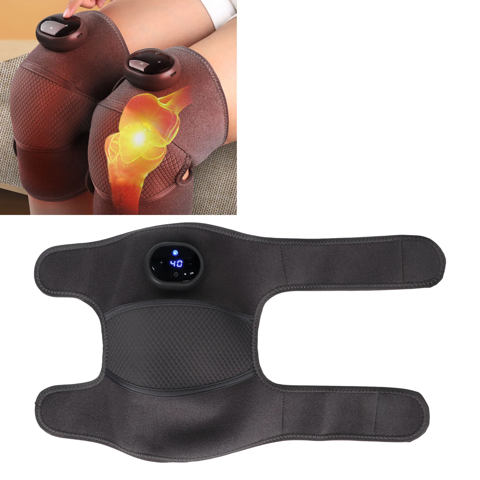 

Heated Knee Massager 3 Gears Vibration 5 Gears Heat Settings Adjustable Heated Knee Brace Wrap for Knee Shoulder Knee Massager
