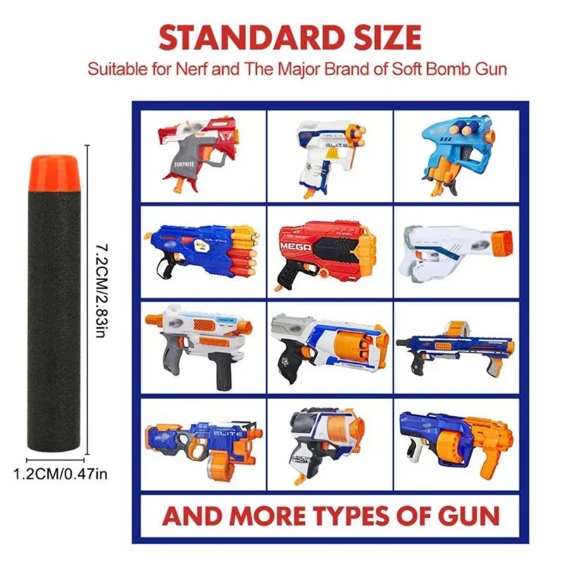 Proiettili a testa tonda solidi neri 7.2cm per Nerf N-strike Elite Series Blasters Foam EVA Refill Darts accessori per pistole giocattolo per bambini