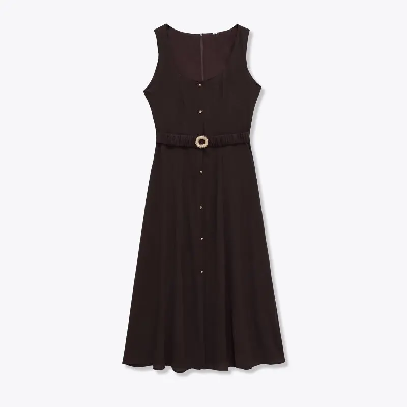 Cami-jurk met vierkante hals en riem voor dames - Zomer mouwloze A-lijn midi-jurk voor casual feest