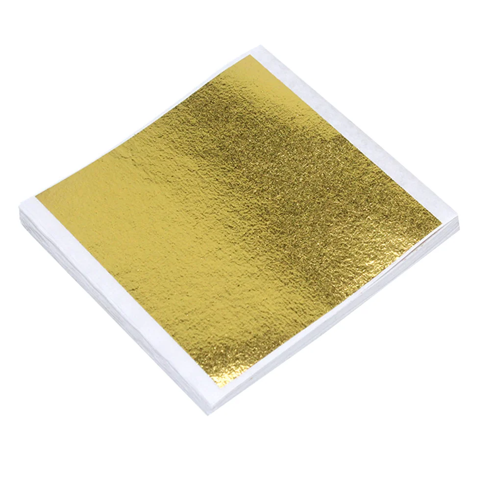 

100pcs Imitation Gold Foil Sheets 14x14cm for Crafts Painting Furniture Decoration Metallic Flakes Projects